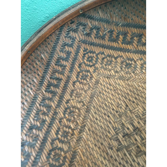 Wood Antique Chinese Finely Woven Bamboo Basket With Carved Floral Collar, Early 20th Century For Sale - Image 7 of 10