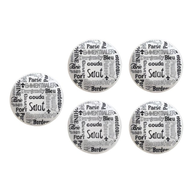 Mid Century Modern Fine Cheeses Charcuterie Plates-Set of 5 For Sale