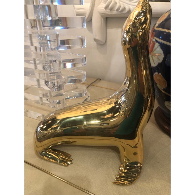 Brass Vintage Polished Brass Seal Animal Statue For Sale - Image 8 of 9