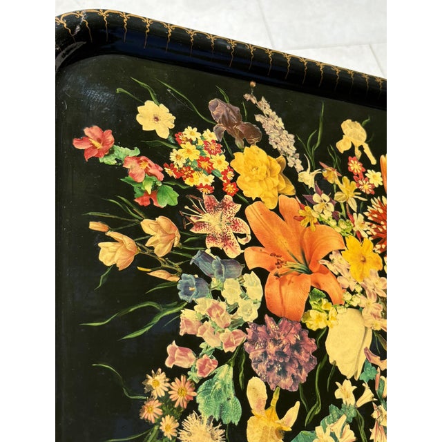 Large Black Papier-Mâché Tray, France, 1970 For Sale - Image 4 of 10