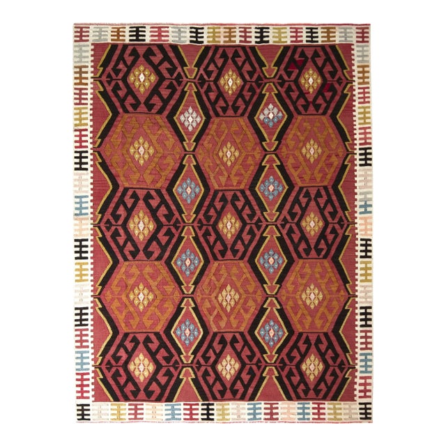 Handwoven Vintage Mid-Century Kilim Rug Tribal Geometric Pattern by Rug & Kilim For Sale