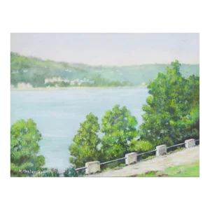 Vintage French Plein Air Pastel River Landscape Painting