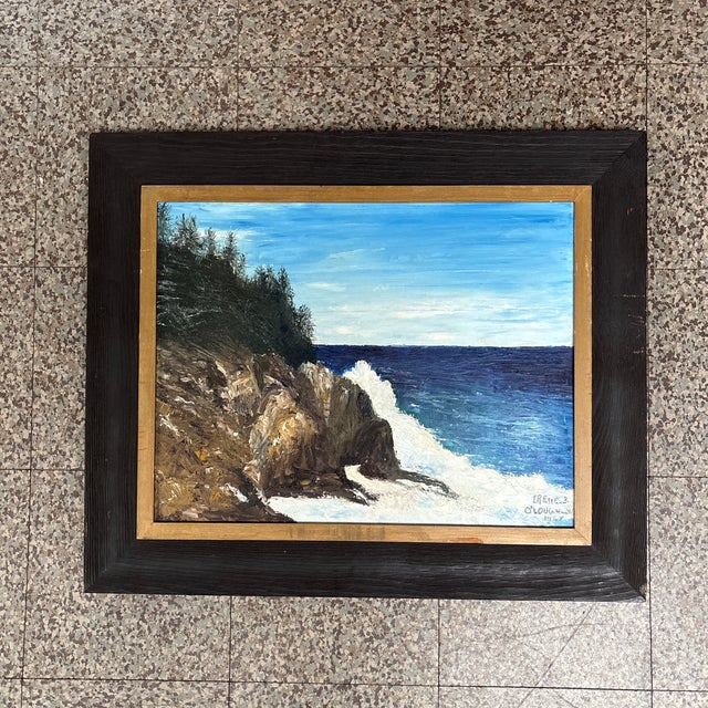 Realism 1960s Bar Harbor Seascape ,Oil on Board by Irene O’loughlin For Sale - Image 3 of 10