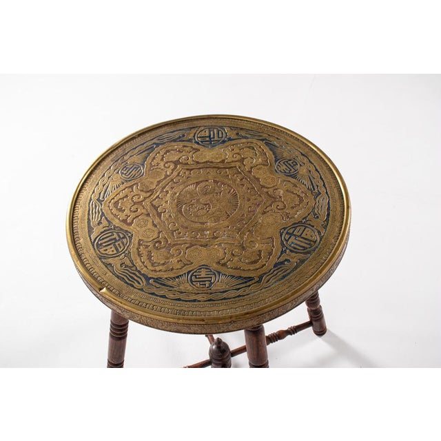 Antique Brass Tray Table with Turned Wood Legs, 1890s For Sale - Image 14 of 15