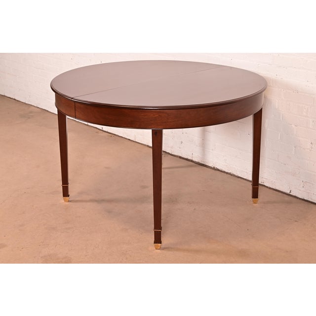 Baker Furniture Style Antique French Regency Louis XVI Mahogany Extension Dining Table, Newly Refinished For Sale - Image 10 of 13