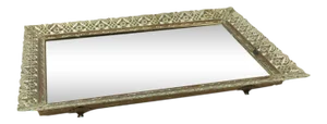 Vintage Hollywood Regency Floral Mirrored Vanity Perfume Tray