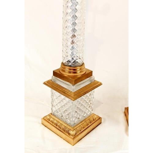 Gold French Gilt and Cut Glass Corinthian Column Table Lamps, Set of 2 For Sale - Image 8 of 10