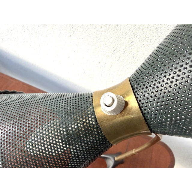 Metal Diabolo Desk Lamp in Perforated Sheet Metal and Brass by Matégot, 1950s For Sale - Image 7 of 16