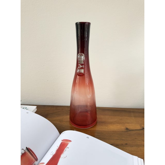 Ruby Red Bottle Vase with Applied Clear Glass Wings by Jerzy Słuczan-Orkusz for Huta Szkła Tarnowiec, Poland, 1970s For Sale - Image 6 of 14