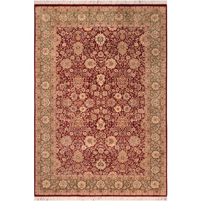 Floral 1990's Pak-Persian Maroon/Green Wool Rug - 6'1'' X 9'0'' For Sale - Image 9 of 9