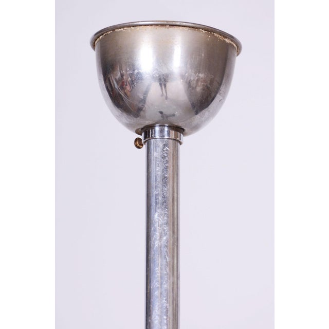 Czech Bauhaus Pendant in Chrome-Plated Steel and Frosted Glass, 1930s For Sale - Image 4 of 9