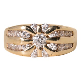 Vintage Starburst 14k Gold 1.45 Carats Diamond Channel Set Ring, Size 9.75 For Sale