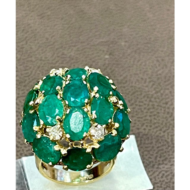 12.5 Ct Natural Brazilian Emerald & Dimond Dome Shape Cocktail Ring 14 Kt Y Gold For Sale - Image 18 of 18