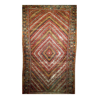Antique Persian Senneh Area Rug, Hand-Knotted Wool, Hashtrang Allover Paisley Pattern, Red, Navy & Multicolor, 4x6 For Sale