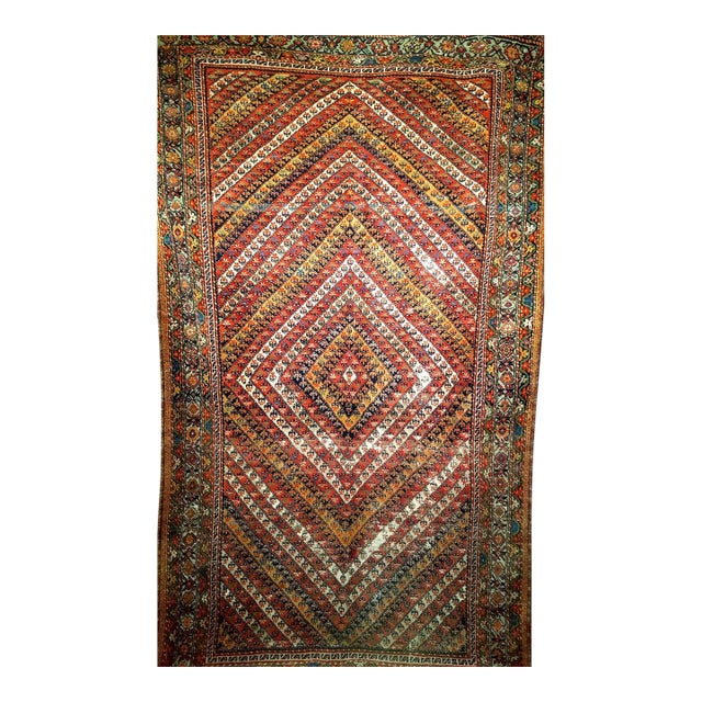 Antique Persian Senneh Area Rug, Hand-Knotted Wool, Hashtrang Allover Paisley Pattern, Red, Navy & Multicolor, 4x6 For Sale
