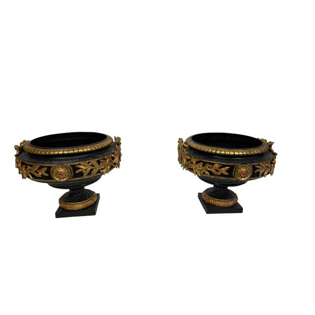 Late 19th Century Victorian Black and Gold Cast Iron Urns - a Pair For Sale - Image 9 of 9