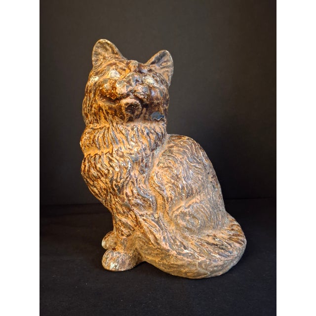 Antique Cast Iron Seated Cat Doorstop Vintage Orange Painted Feline Figure 4lb For Sale - Image 11 of 18