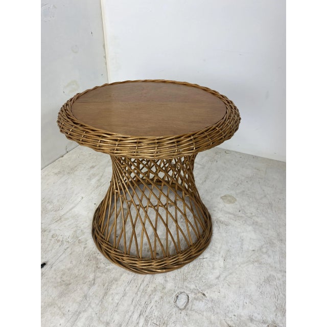 Vintage, rattan and wood side table, 1960s