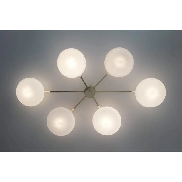 Metal Angelo Natural Brass Glossy White Glass Flush Mount by Fabio Ltd For Sale - Image 7 of 10