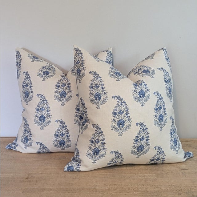 Textile Katie Leede Mughal Garden Pillows With Blue Striped Backs- Pair For Sale - Image 7 of 7