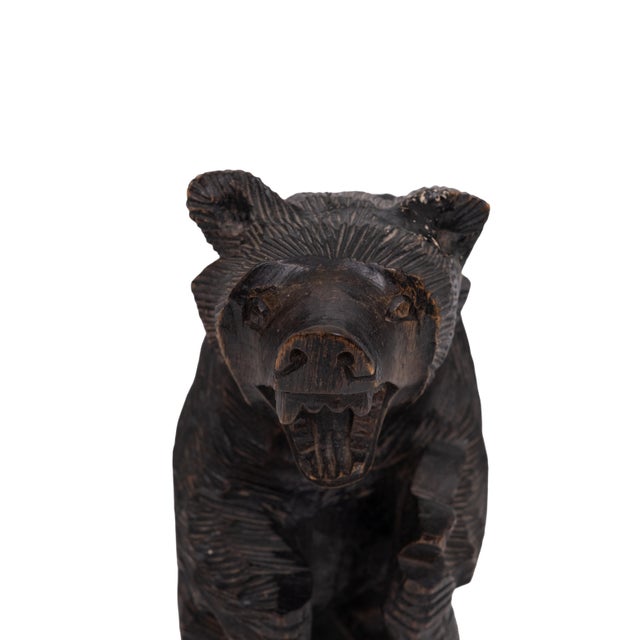 1950s Vintage Japanese Wood Carving of Ainu Bear Holding Fish, Japan, 1950 For Sale - Image 5 of 11