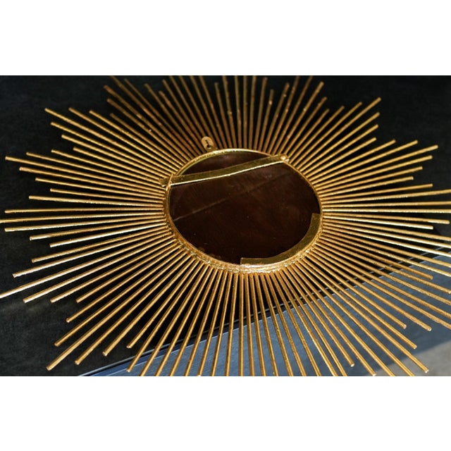 Vintage 1920's Spanish Gilt Iron Sunburst Mirror 28” Restored Gold Leaf Gilded For Sale - Image 11 of 14