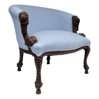 Vintage C.1950's Italian Hollywood Regency (Napoleon III Style)- Carved Tassel-Roped Club Chair For Sale