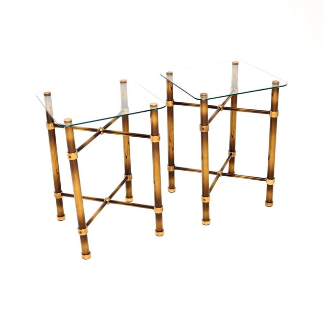 Mid-Century Modern Vintage French Brass and Glass Side Tables, 1970s, Set of 2 For Sale - Image 3 of 11