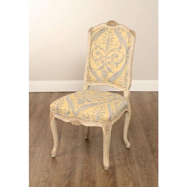 Wood French Louis XV Style Set of Six Distress Painted Dining Chairs For Sale - Image 7 of 12