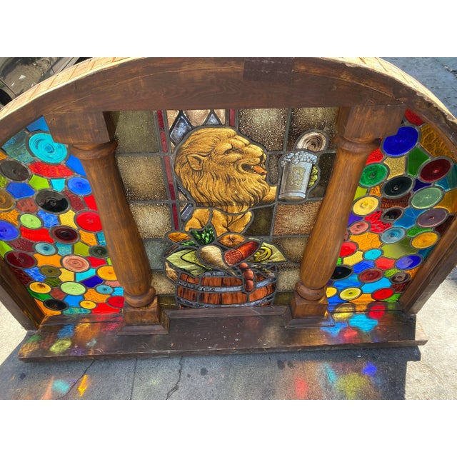 1930s Stained Glass Roundel Window Featuring Oktoberfest Lion For Sale - Image 10 of 13