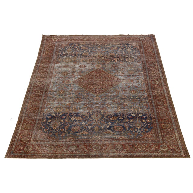 19th Century Antique Mahal Wool Rug With Faded Indigo & Rust Medallion For Sale - Image 11 of 11