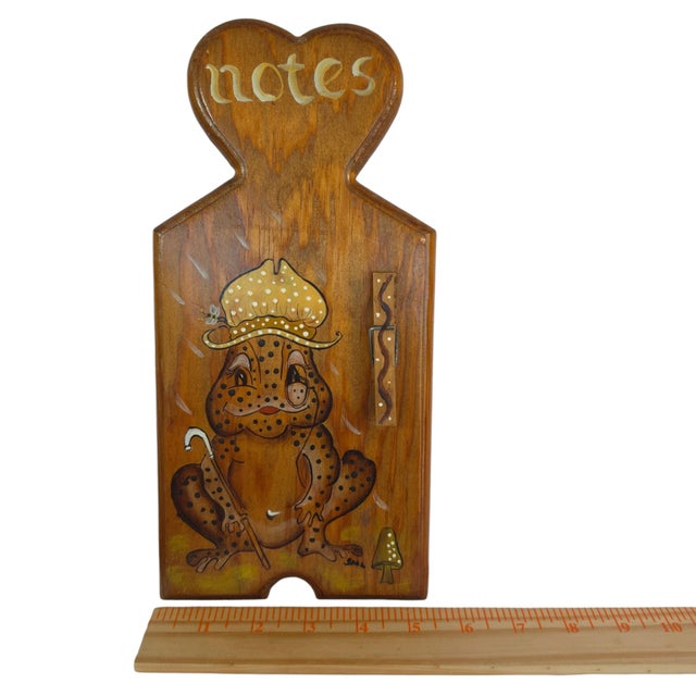Vintage Wooden Frog Wall Plaque Note Holder Hand Painted Folk Art For Sale - Image 4 of 12
