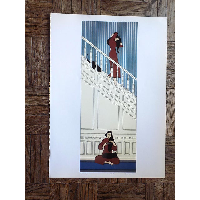 This vintage lithograph (offset) after the well listed U.S. artist Will Barnet (NY 1911-2012) depicts two women and two...