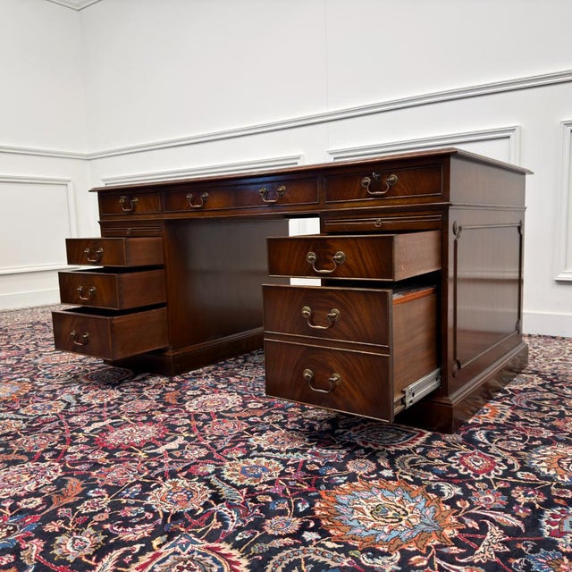 English Classic Desk with Green Leather Top For Sale - Image 13 of 18