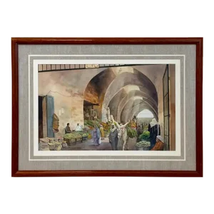 Lewis Barrett Lehrman Watercolor Entitled "Market, Old City", Framed & Signed