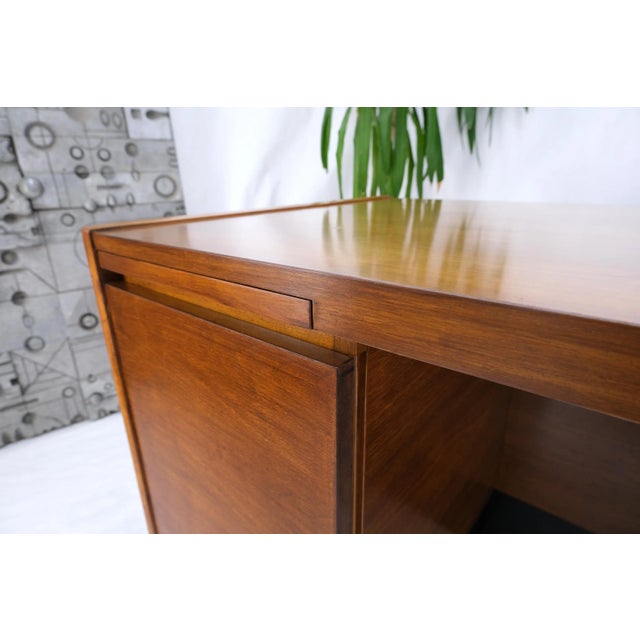 Wood American Walnut Ed Wormley for Dunbar Double Pedestal Desk w/ Folding Return For Sale - Image 7 of 13
