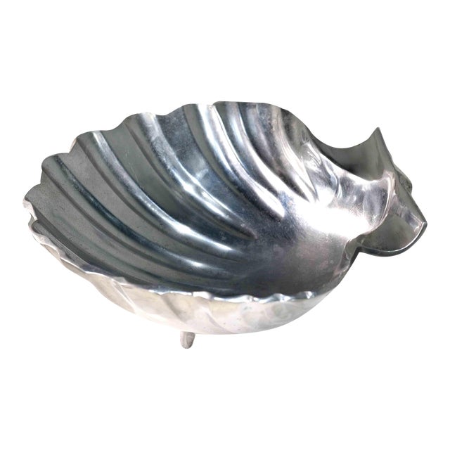 Coastal Polished Aluminum Decorative Clamshell Bowl Catchall For Sale