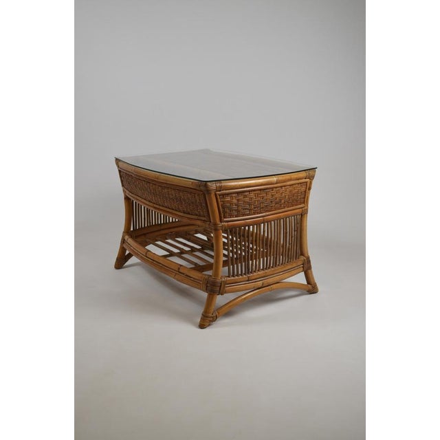 Vintage Rattan and Wicker Coffee Table with Glass Top, 1960s For Sale - Image 11 of 18