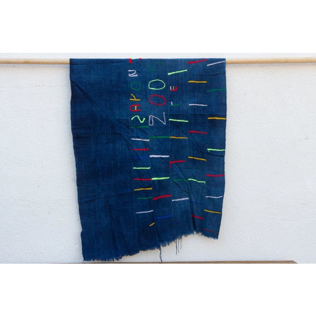 African Vintage Blue Embroidery Throw For Sale - Image 3 of 7
