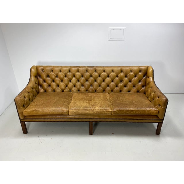 English 1930s Tufted English Leather Sofa For Sale - Image 3 of 8