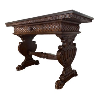 19th Century Italian Renaissance Revival Carved Walnut Console Table For Sale