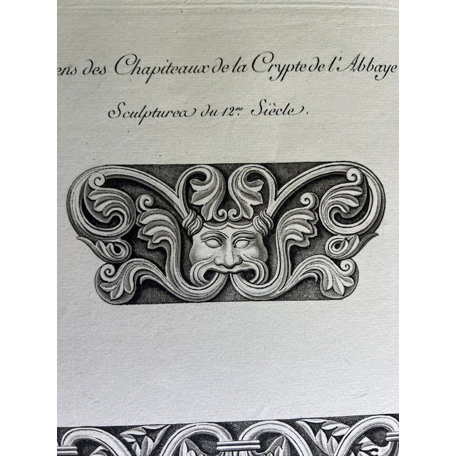 Illustration Mid 19th Century Etching Reproduction of French Crypt Architecture by Artist Nicolas Xavier Willemin For Sale - Image 3 of 5