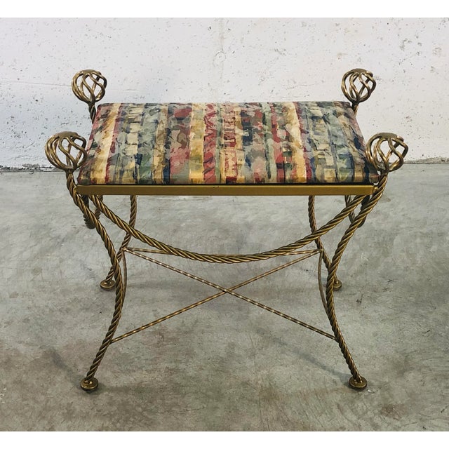 Hollywood Regency Hollywood Regency Gilt Metal Rope & Ball Stool For Sale - Image 3 of 10