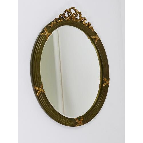 Gustavian Neoclassical Oval Gilt Wood Faceted Wall Mirror, Italy, 1900s For Sale - Image 5 of 14