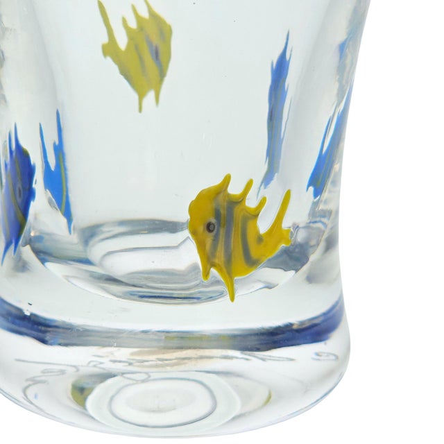 Transparent Annieglass Tropical Fish Art Glass Vase Blue Rim 5.5" Santa Cruz For Sale - Image 8 of 12
