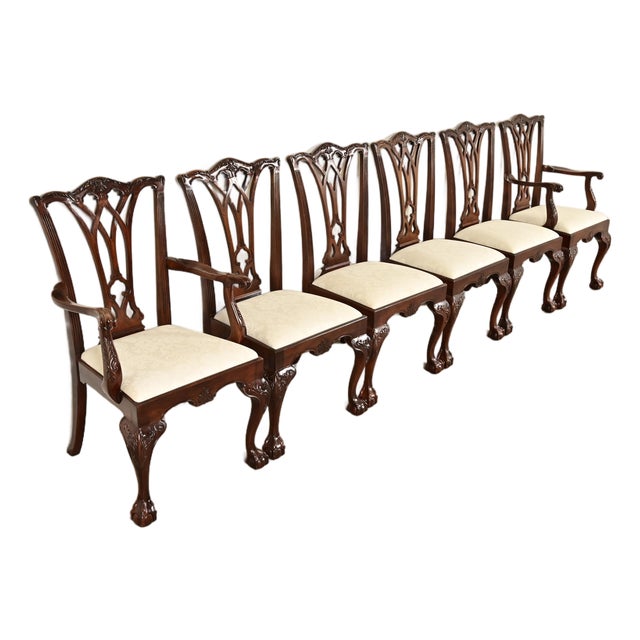 Drexel Heritage Chippendale Carved Mahogany Dining Chairs, Set of Six For Sale