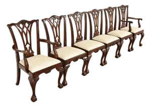 Drexel Heritage Chippendale Carved Mahogany Dining Chairs, Set of Six