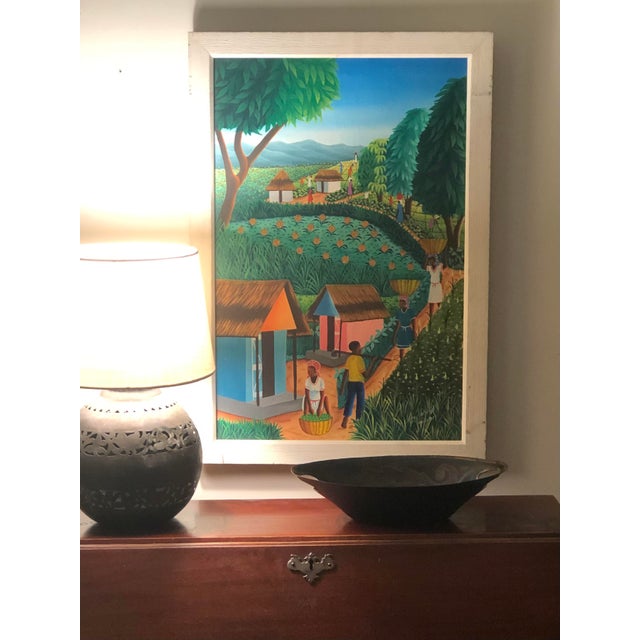 1980s Original 1980s Haiti Folk Art Oil Painting For Sale - Image 5 of 13