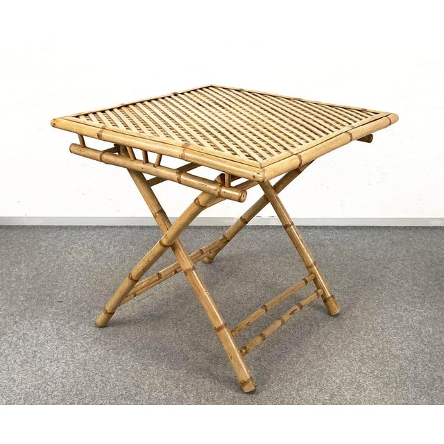 Mid-Century Italian Bamboo and Rattan Foldable Table and Four Chairs, 1960s, Set of 5 For Sale - Image 9 of 18