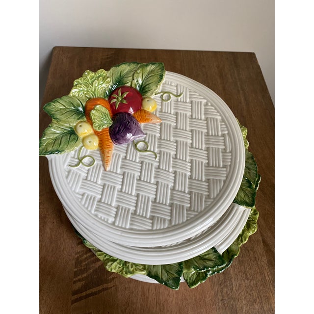 What could be more charming than these rustic Fitz and Floyd Plates in a woven pattern with veggies piled up on the rim?...
